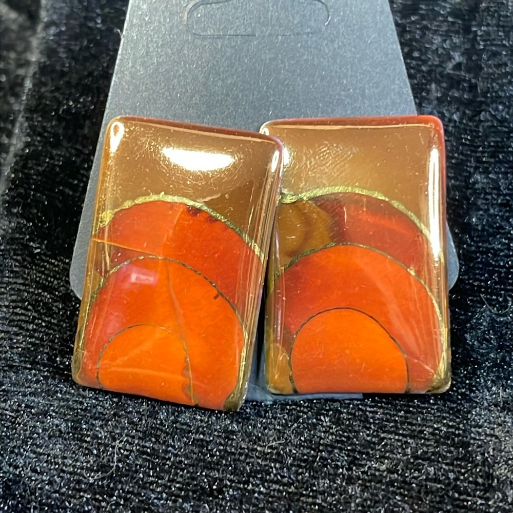 Vintage signed porcelain rectangle earrings